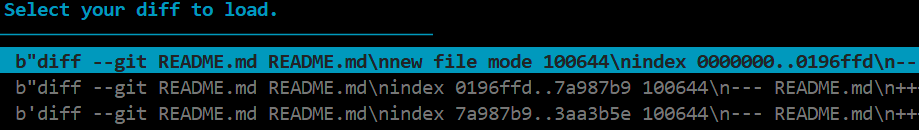 A README file's diffs. 'Select your diff to load.'